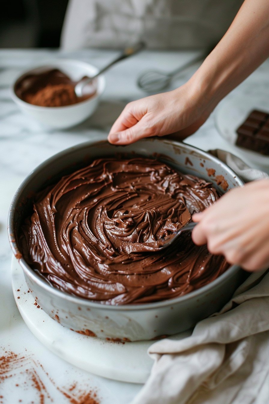 Pastel de mousse de chocolate negro imagen del proceso