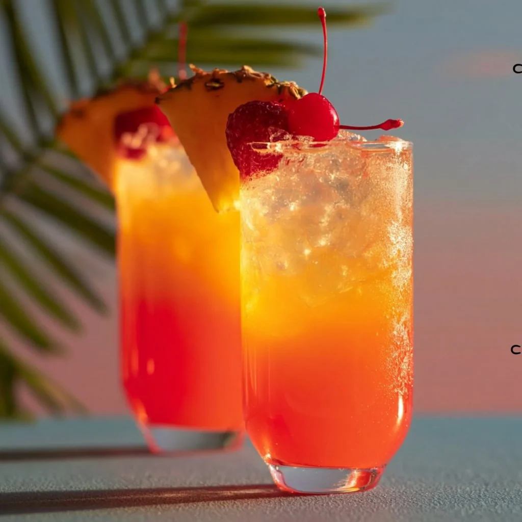 Amanecer de Vodka Tropical en un vaso decorado con frutas frescas