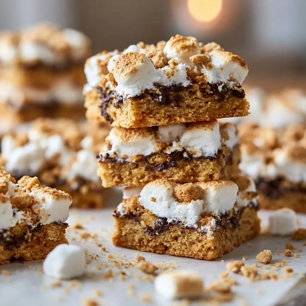 Barras de galletas S'mores, un delicioso postre de chocolate y malvavisco.