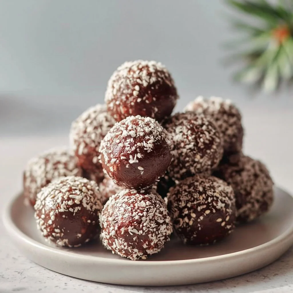 Bolas de brownie de dátiles, un snack saludable y delicioso.