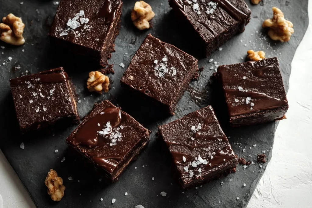 Deliciosos brownies de chocolate crudos, una opción dulce y saludable.