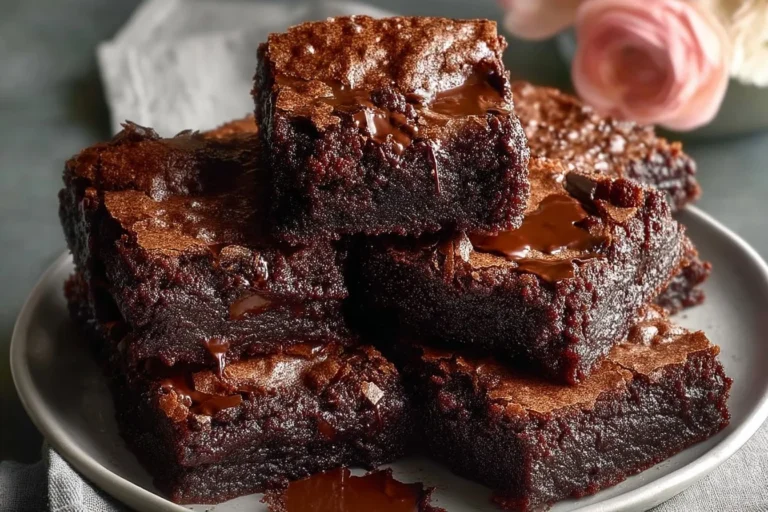 Brownies de yogur griego recién horneados, suaves y esponjosos.