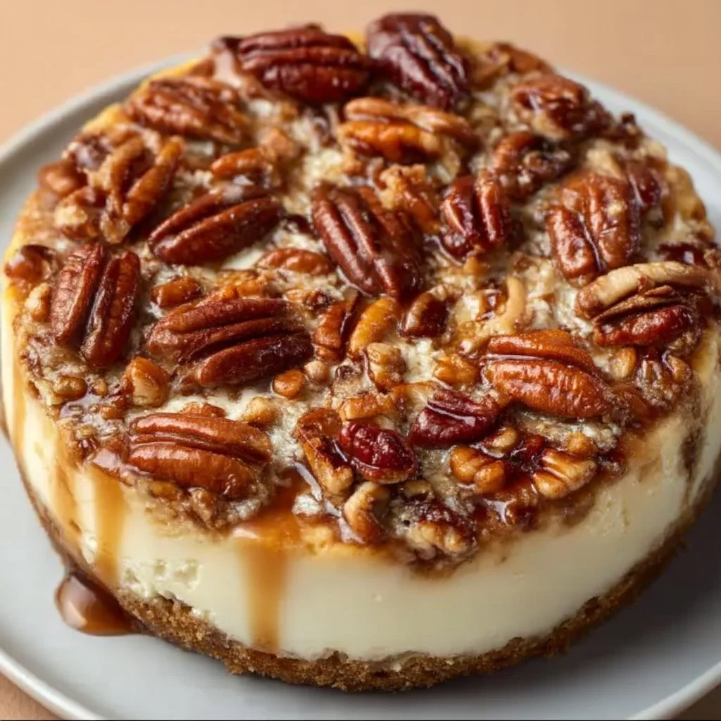 Cheesecake de pecan nocivo sin hornear decorado con nueces