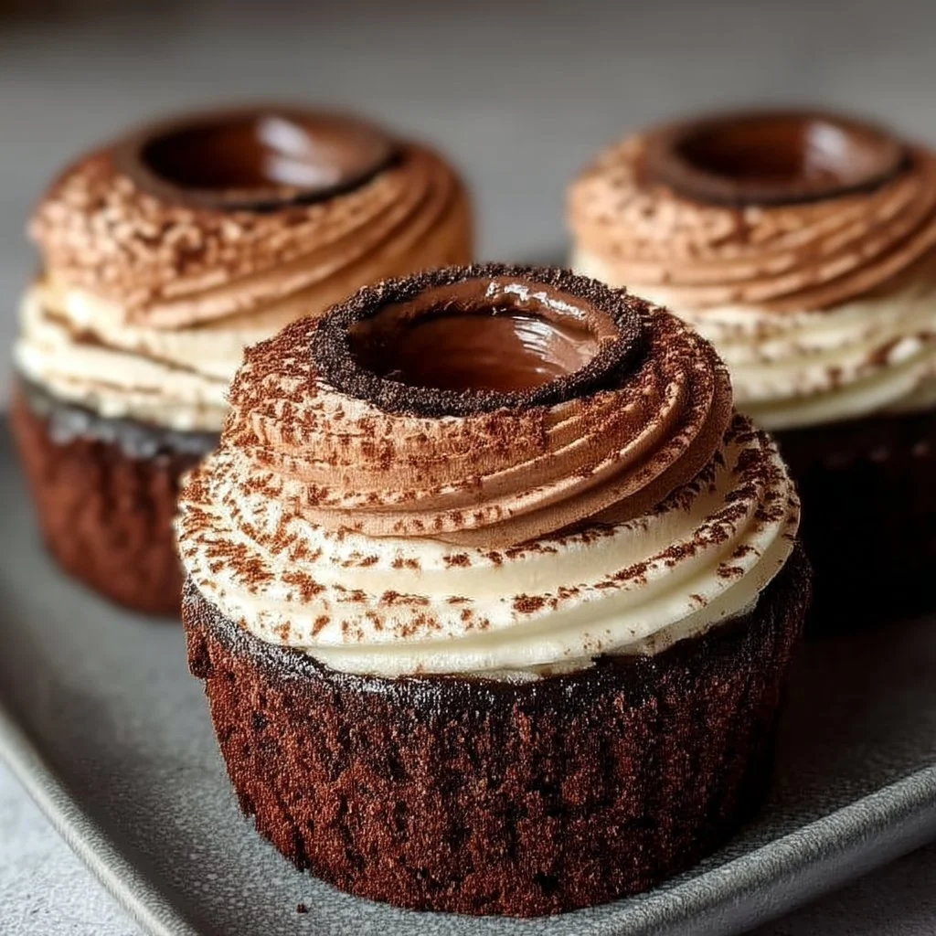 Cupcake de tiramisu de chocolate con crema de mascarpone y cacao