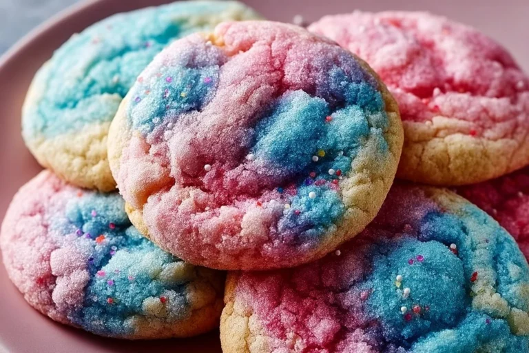 Galletas de azúcar de algodón de azúcar recién horneadas y decoradas.