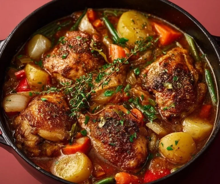 Plato de Guiso de Pollo con verduras y jugo sabroso