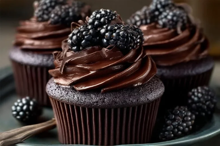 Magdalenas de chocolate negro y mora recién horneadas
