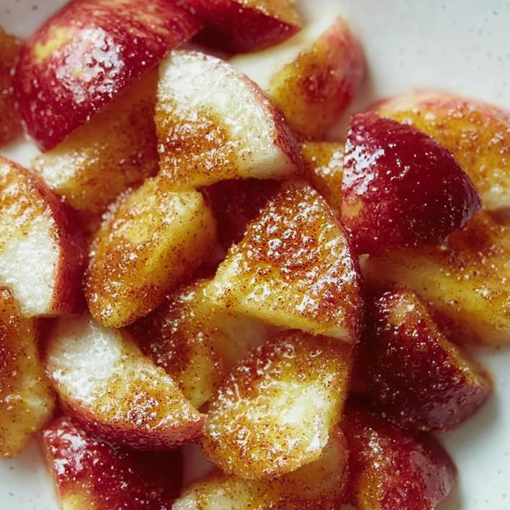 Plato de manzanas canela saludables decoradas con canela y nueces