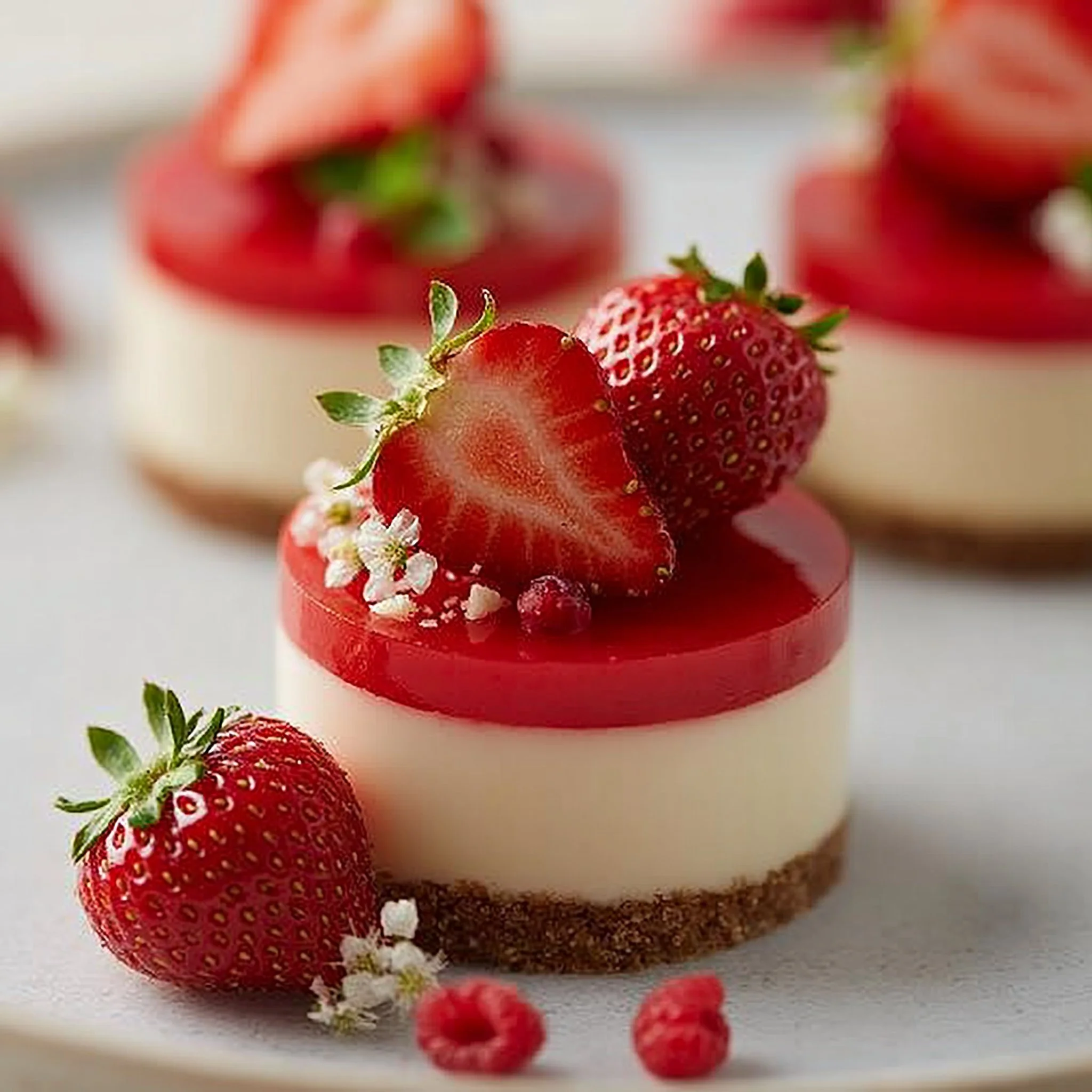 Mini Cheesecakes de Chocolate Blanco y Fresa