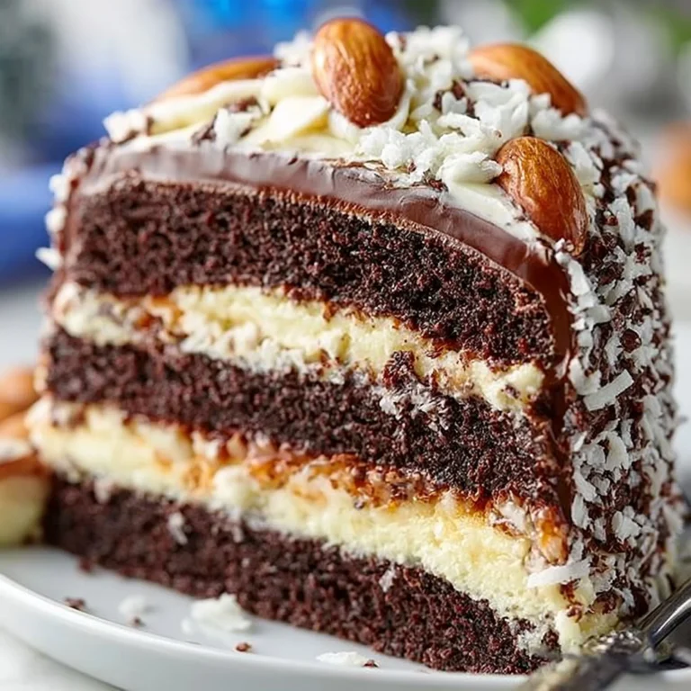 Pastel de Capa Almond Joy con chocolate y coco en capas deliciosas