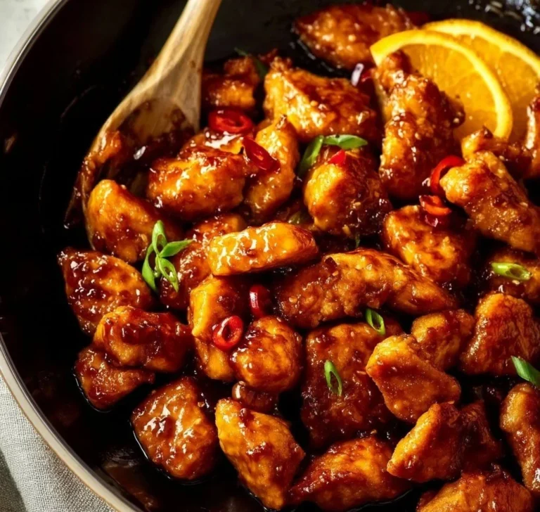 Plato de Pollo Naranja Rápido con salsa de naranja en un fondo atractivo