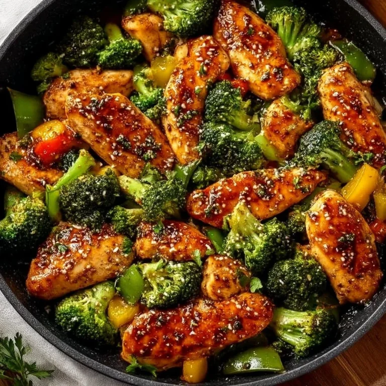 Plato de pollo brócoli cocinado en una sartén junto a verduras frescas