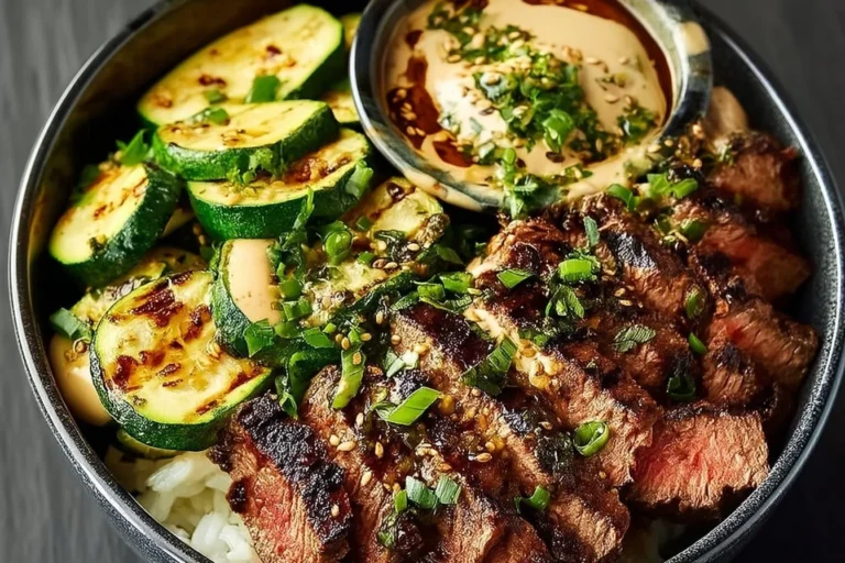 Tazón de Bistec lleno de sabor y color con ingredientes frescos