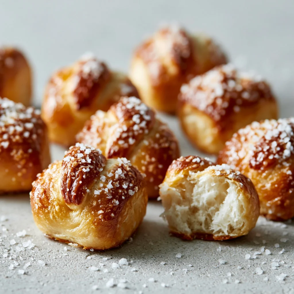 Bocaditos de Pretzel Suaves recién horneados en un plato