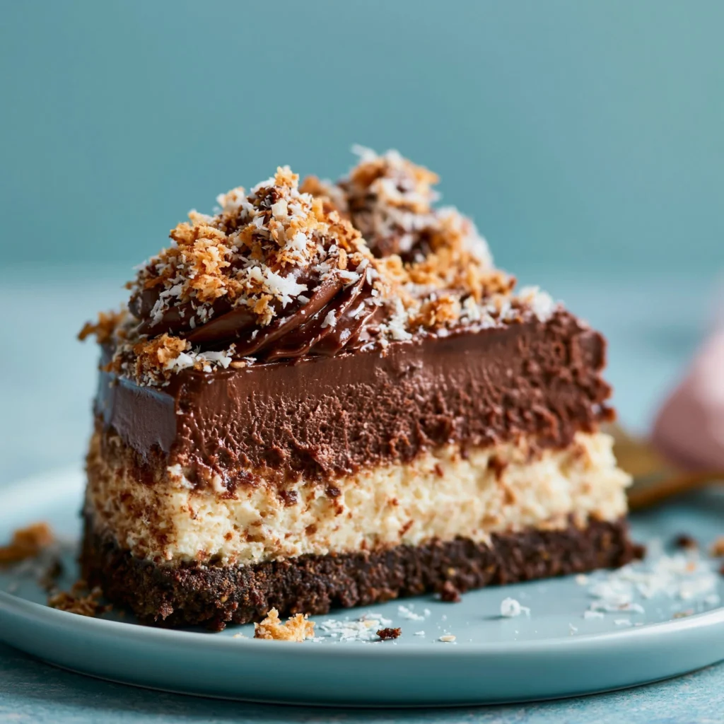 Cheesecake de chocolate alemán con una textura cremosa y sabor intenso.