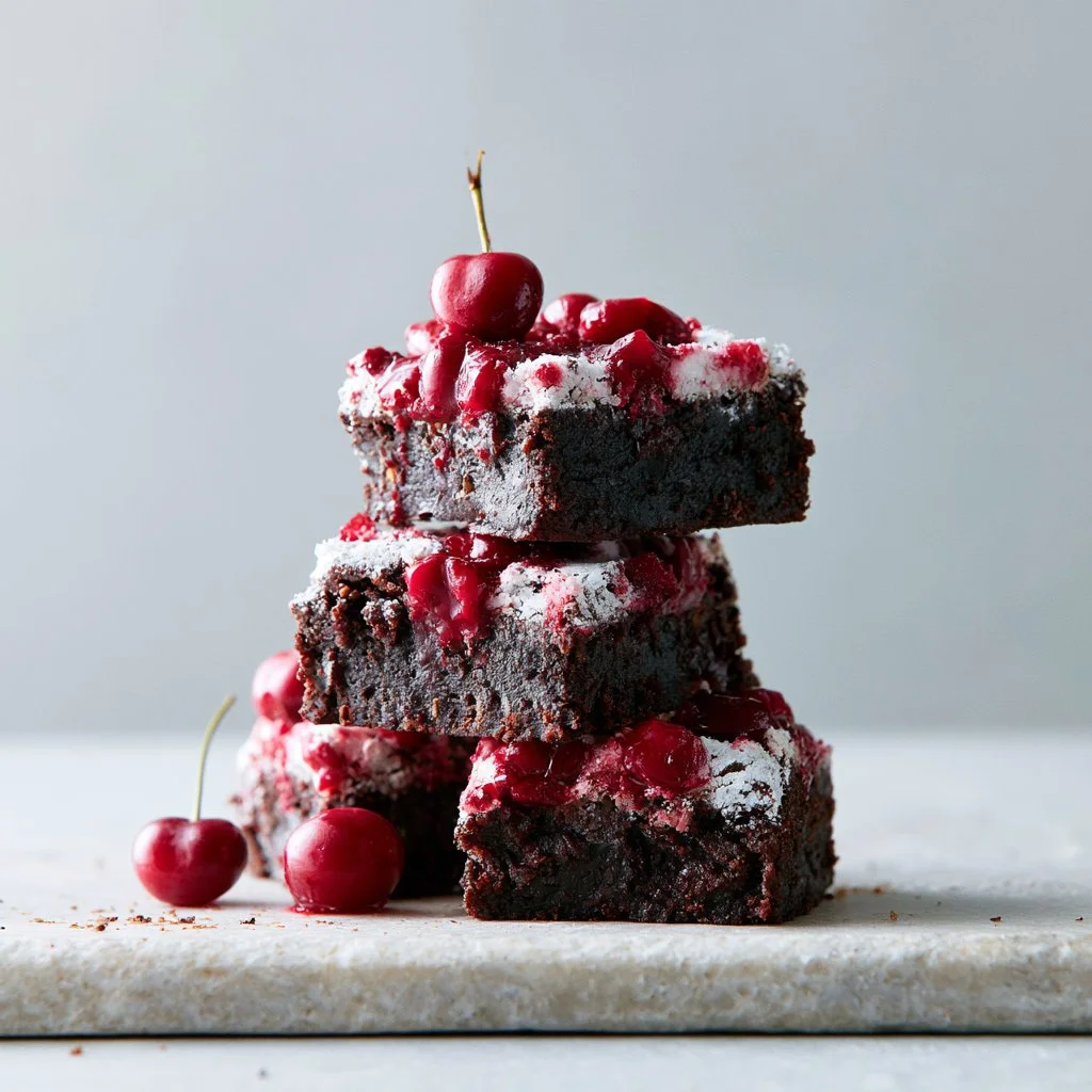 Deliciosos brownies de cereza recién horneados con trozos de cereza
