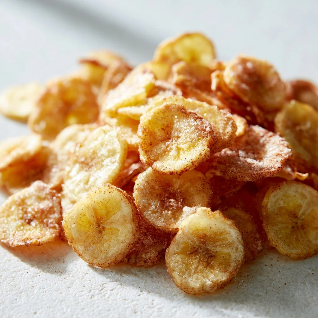 Chips de plátano con canela y azúcar preparados en freidora de aire