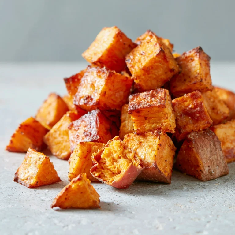 Bocados crujientes de batata dulce recién horneados en un plato