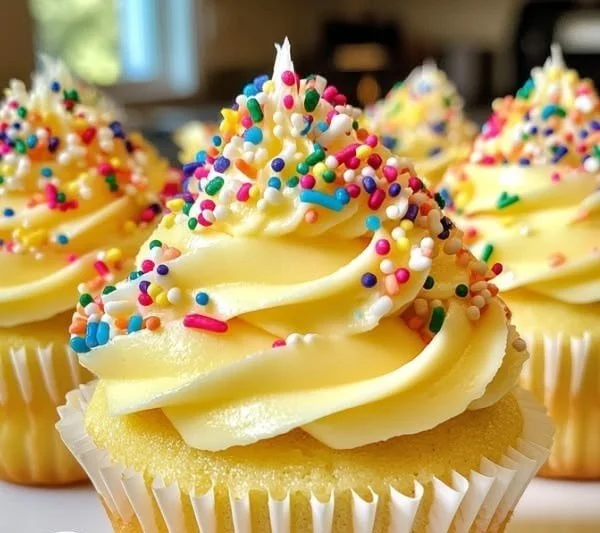Cupcakes de plátano decorados con crema y frutas