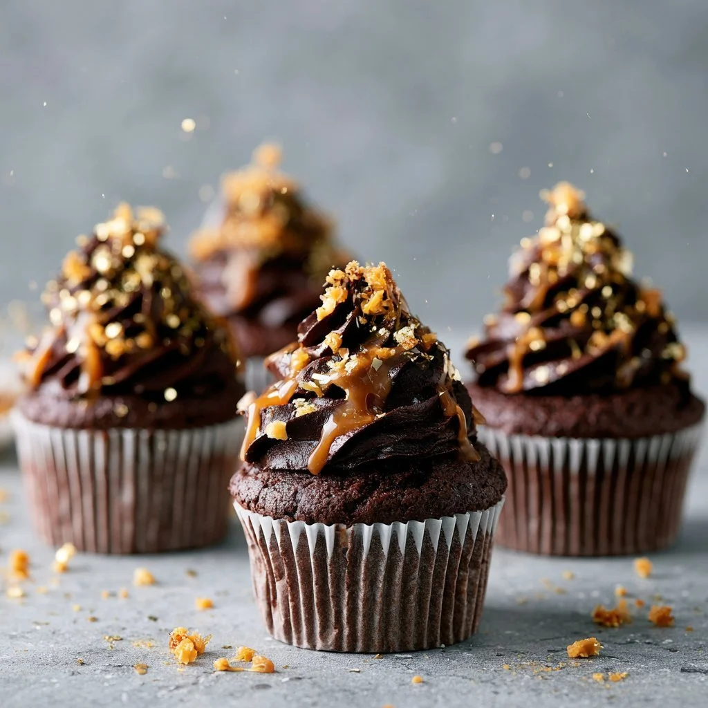 Cupcakes de chocolate con caramelo decorados y listos para disfrutar