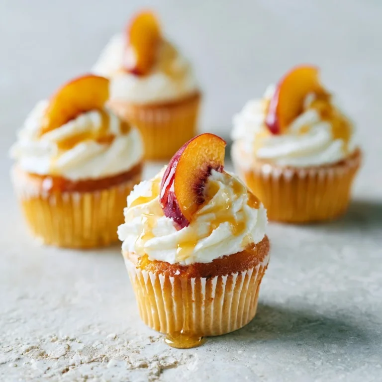 Cupcakes de crema de queso con durazno y miel en un plato decorativo