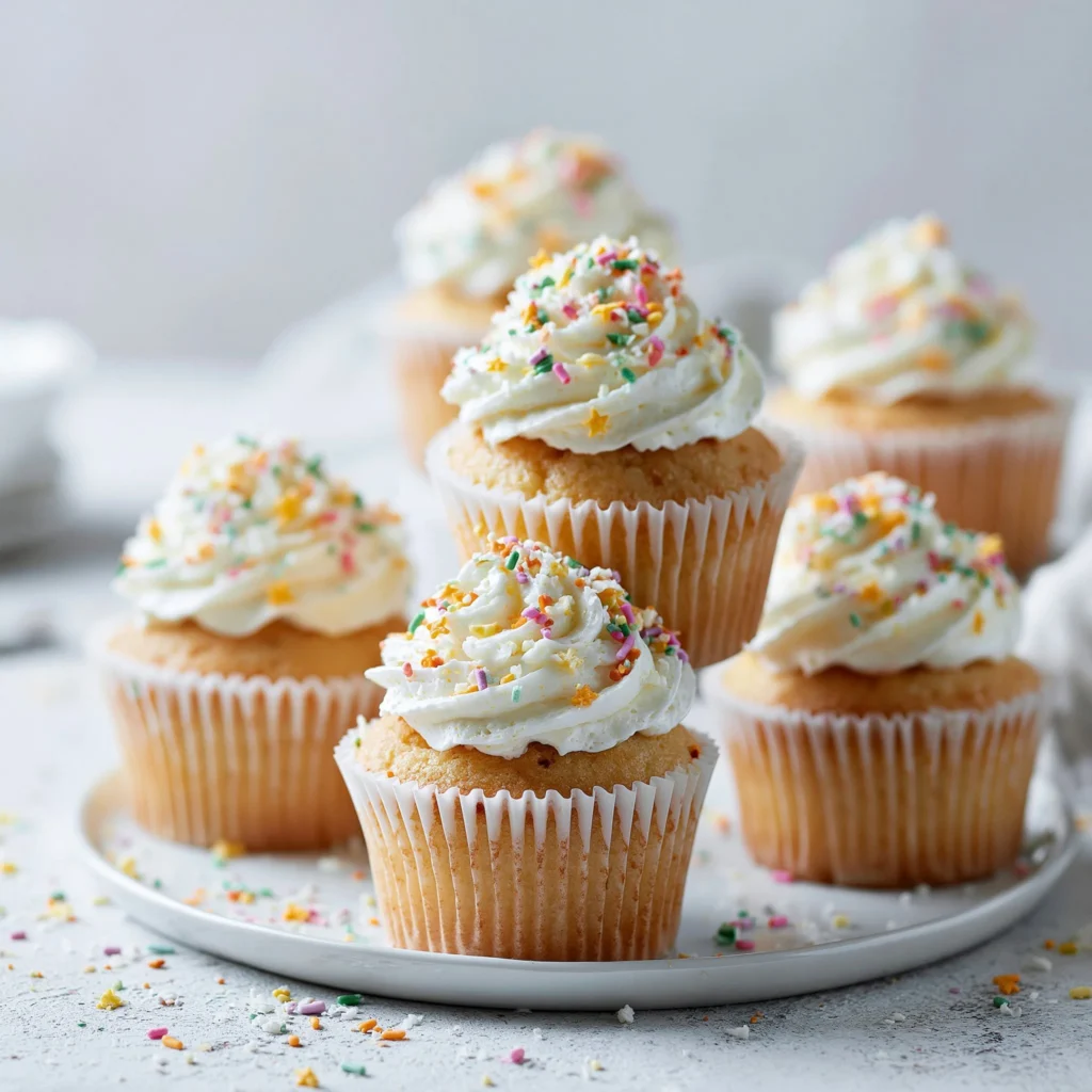Deliciosos cupcakes de vainilla húmedos decorados con glaseado