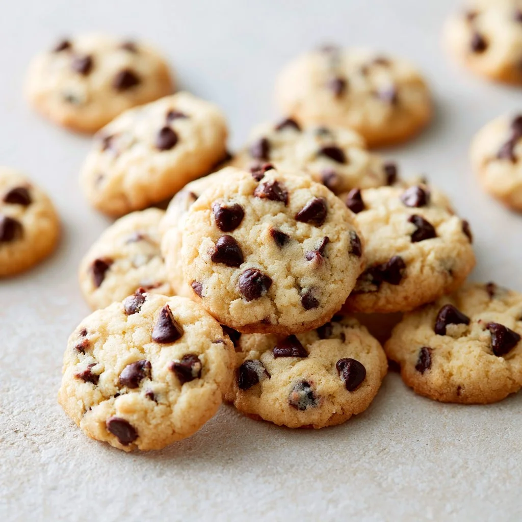 Mini galletas con chispas de chocolate recién horneadas