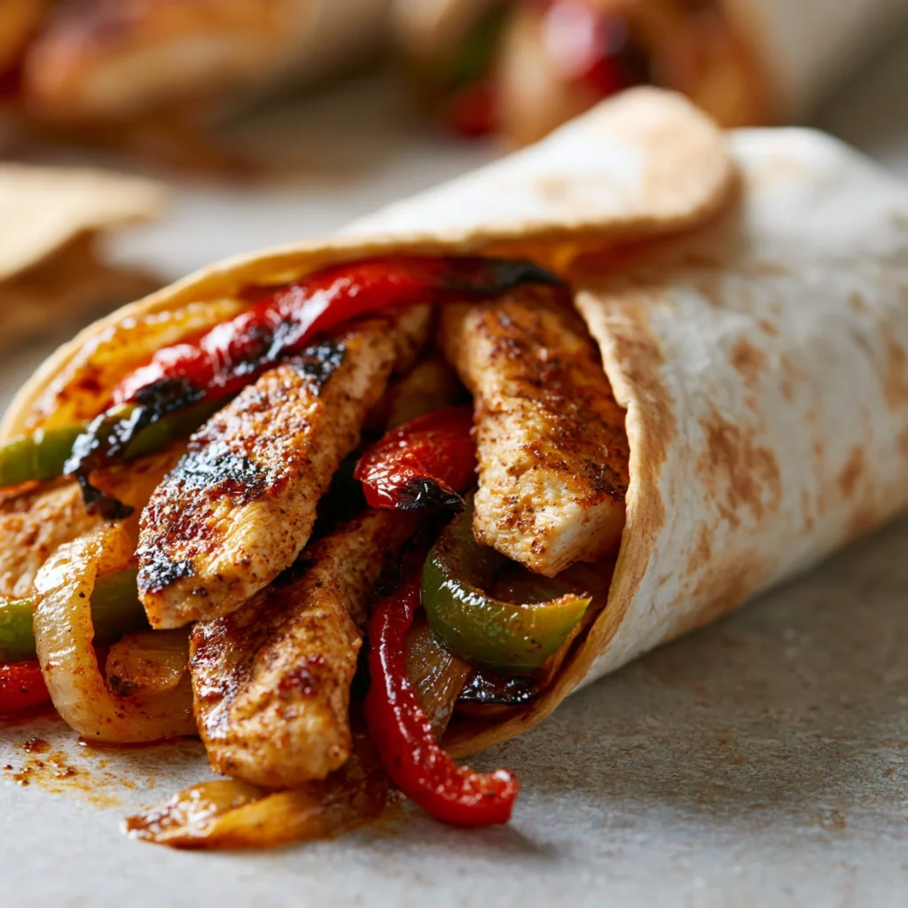 Fajitas de pollo cocinadas en freidora de aire, saludables y deliciosas