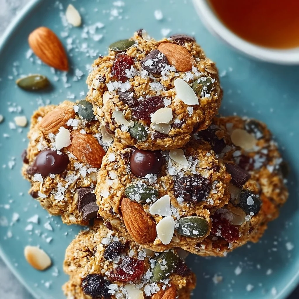 Galletas sin harina ni azúcar recién horneadas sobre una mesa de cocina.