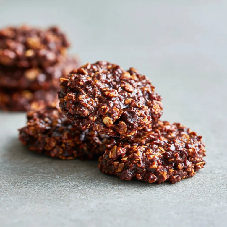 Galletas de chocolate saludables sin hornear en un plato elegante.