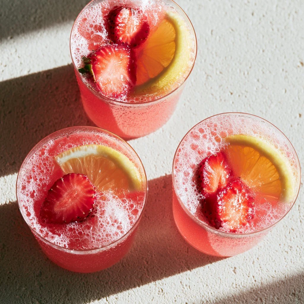 Limonada Brasileña de Fresa fresca y colorida en un vaso