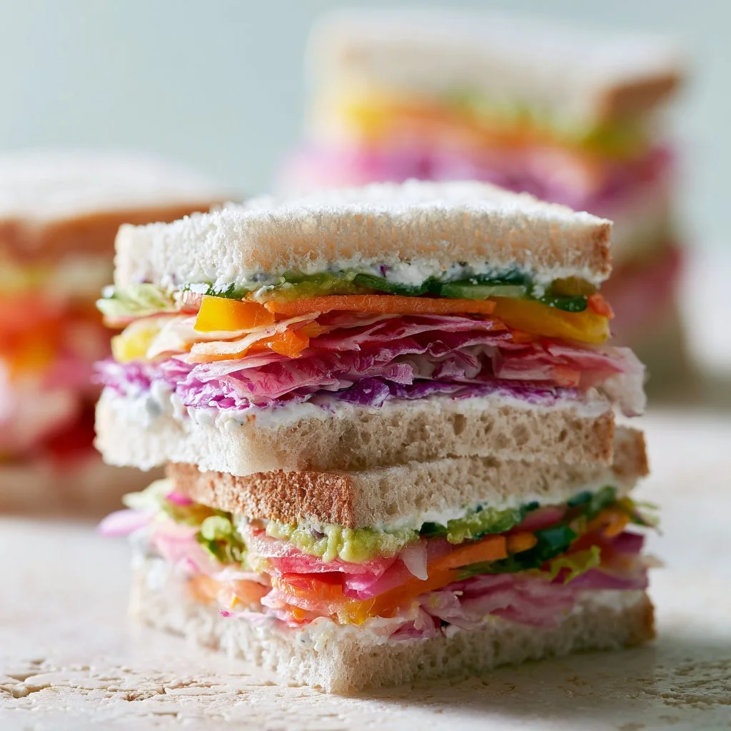 Plato de mini sándwiches variados en un buffet