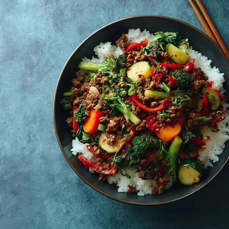 Plato de carne molida salteada picante servido en un tazón