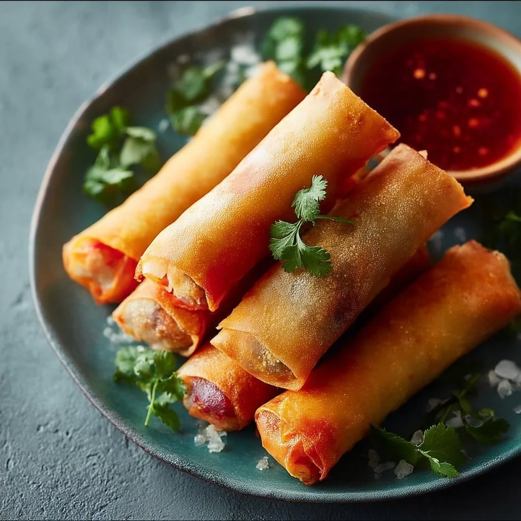 Rollitos de primavera crujientes preparados en freidora de aire