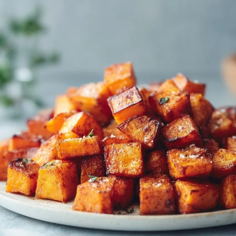 Cubos de batata asada crujientes y dorados, perfectos para acompañar cualquier plato.