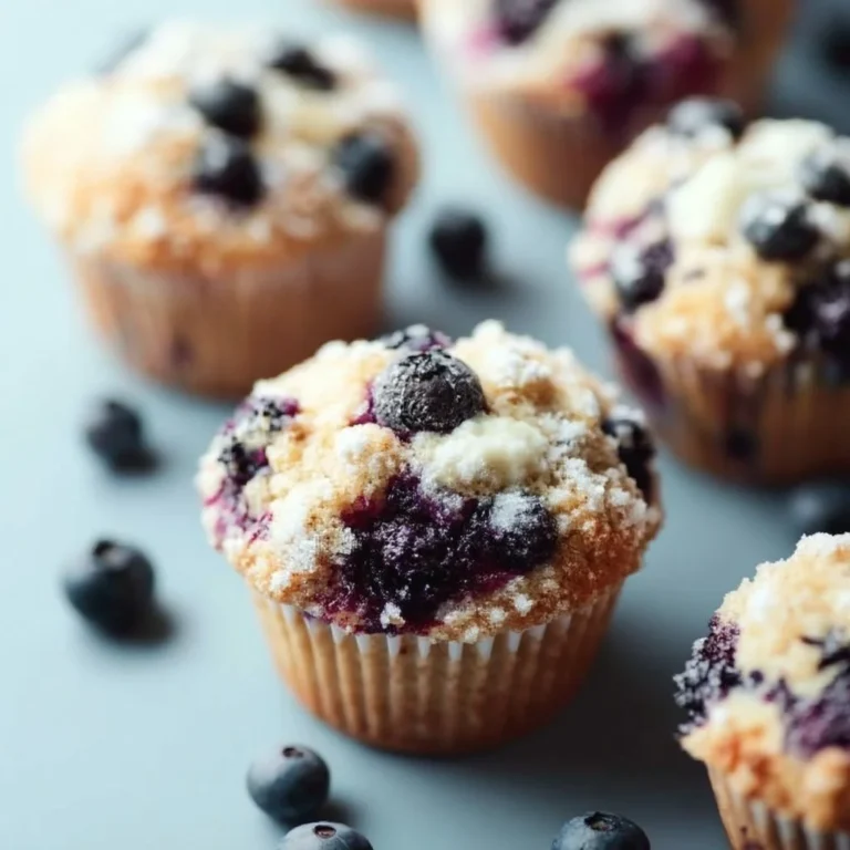 Muffins de arándano recién horneados, saludables y rápidos de hacer.