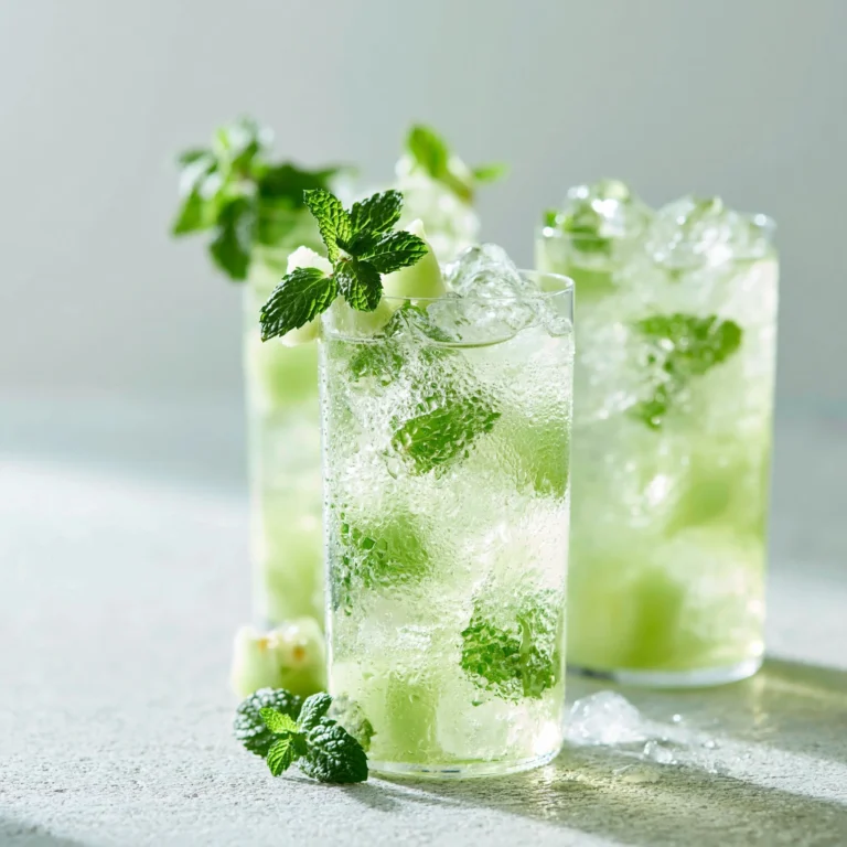 Té helado de melón y menta servido en vaso con hielos