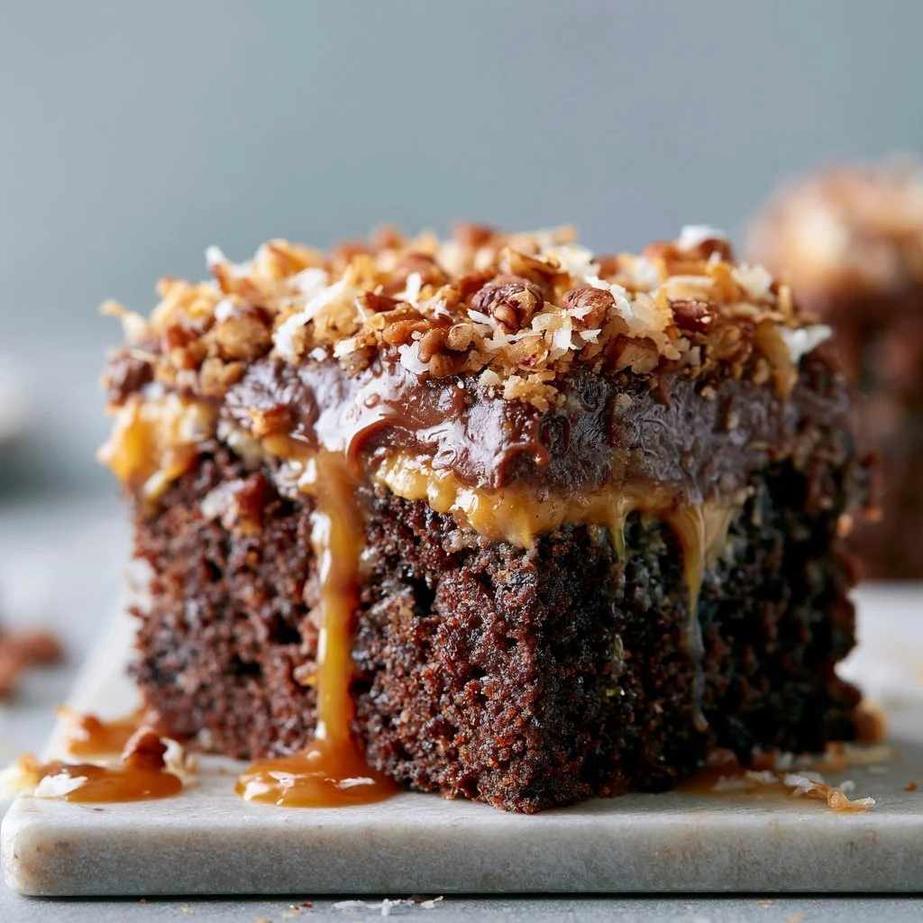 Deliciosa Torta de Poke de Chocolate Alemán con cobertura de chocolate