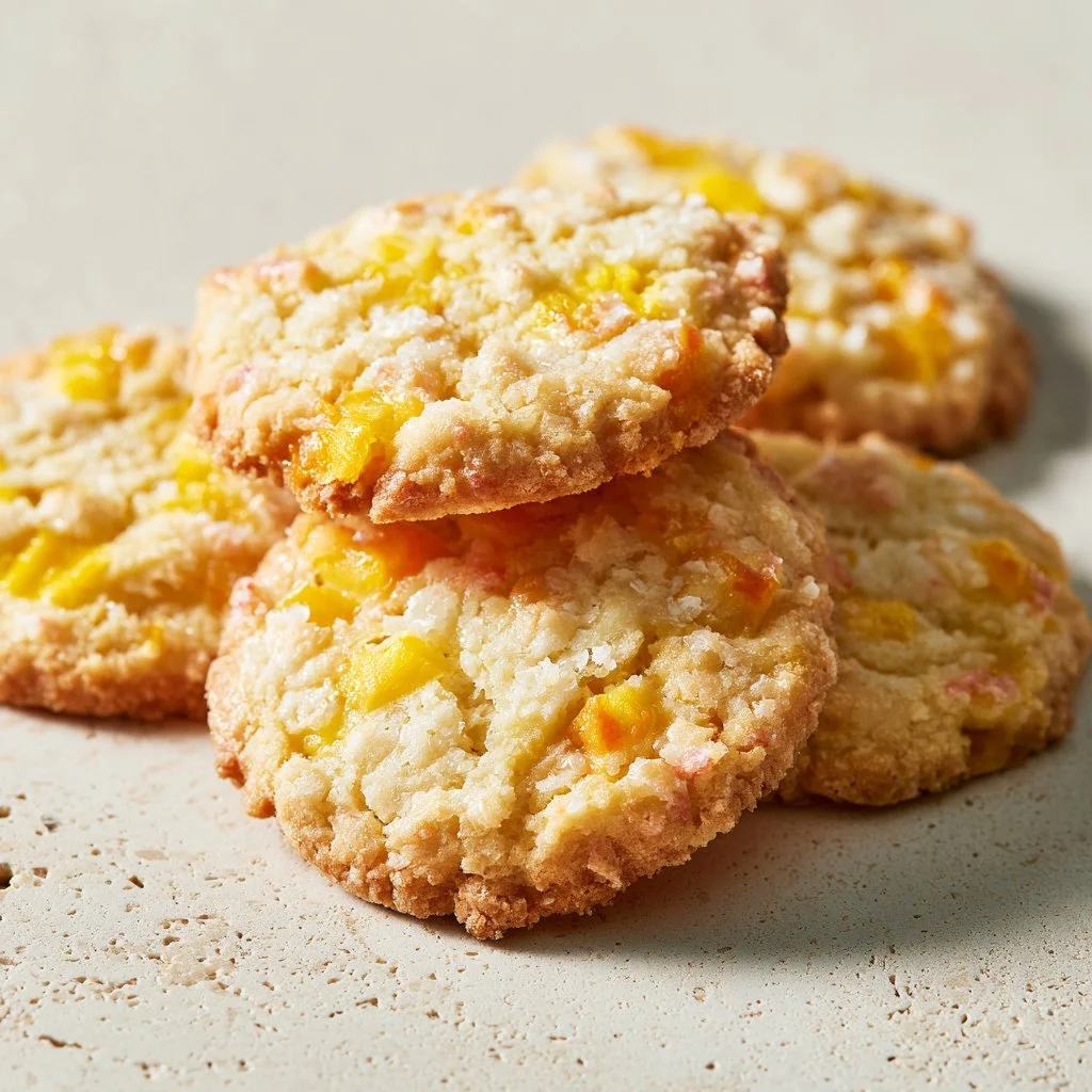 Galletas tropicales de mango recién horneadas en un plato colorido