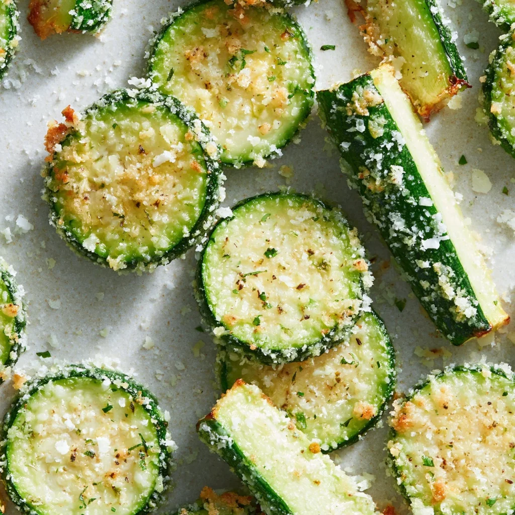 Zucchini parmesano al horno dorado y crujiente, ideal para una comida saludable.